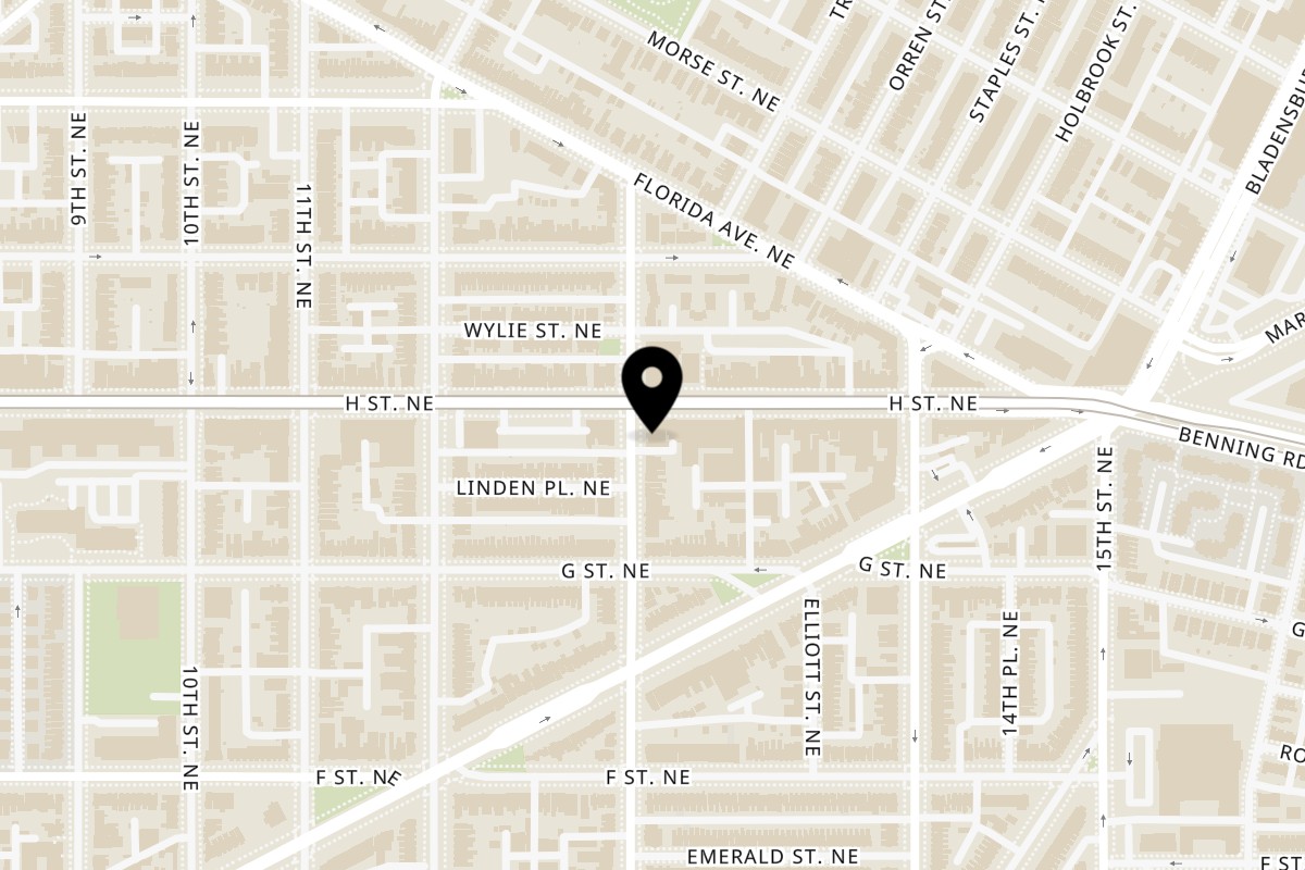 Map showing the location of Nanglo Restaurant and Bar on 1301 H Street Northeast in Washington